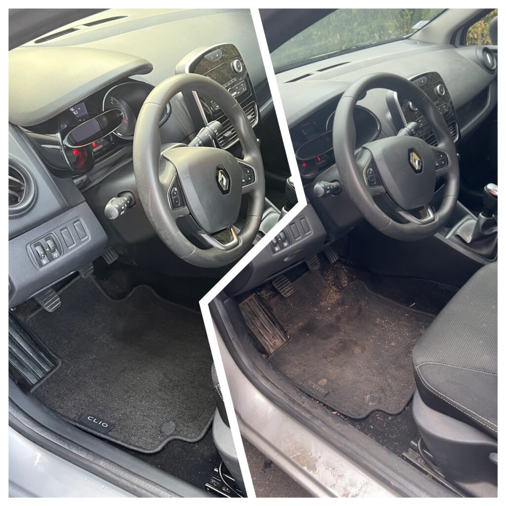 Avant après nettoyage intérieur Renault Clio à domicile NaraClean Lille