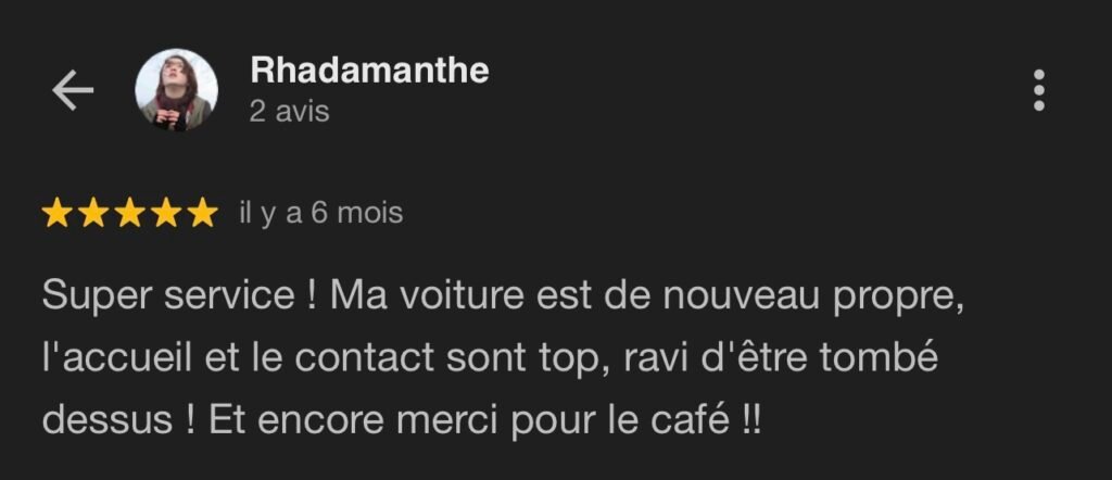 Avis client nettoyage auto à domicile Lille NaraClean